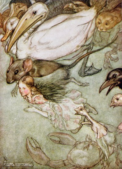 涙のプール、ルイスキャロル作「不思議の国のアリスの冒険」（1832-98）1907年 作： Arthur Rackham